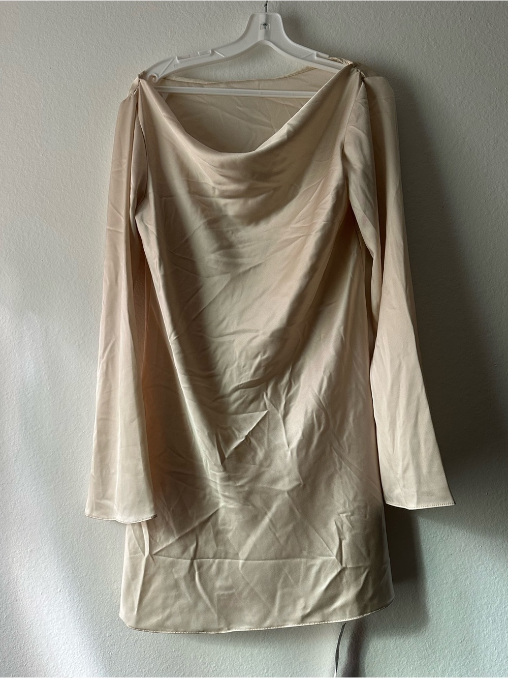 Reformation Cream Cowl-Neck Long Sleeve Mini Dress
